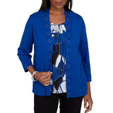 Alfred Dunner Womens Stained Glass Studded Cardi 2-In-1 Sweater