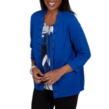 Alfred Dunner Womens Stained Glass Studded Cardi 2-In-1 Sweater