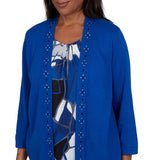 Alfred Dunner Womens Stained Glass Studded Cardi 2-In-1 Sweater