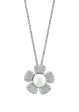 Effy 925 Sterling Silver White Topaz & Fresh Water Pearl Flower Pendant Necklace