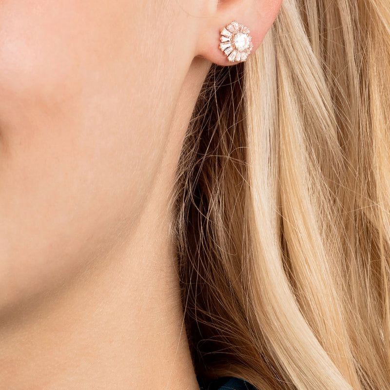 Swarovski Sunshine Stud Earrings - White, Rose Gold-Tone Plated