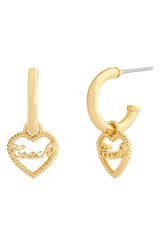 Coach Logo Heart Huggie Hoop Earrings