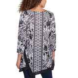 Ruby Rd. Womens Monochrome Floral Sharkbite 3/4 Sleeve Top