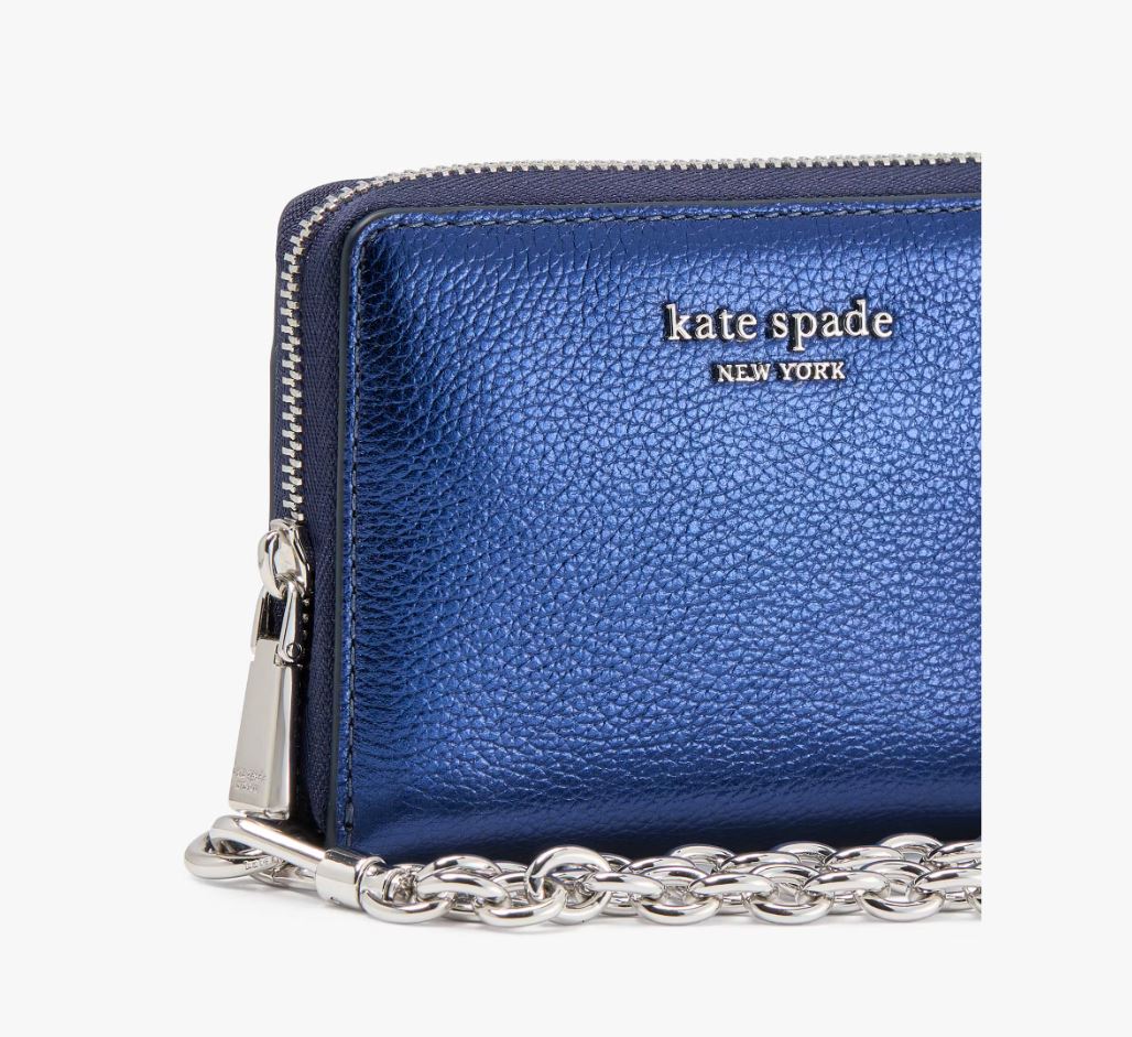 Kate Spade Natasha Metallic Pebbled Leather Chain Compact Wristlet