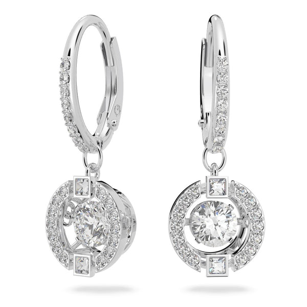 Swarovski Sparkling Dance Drop Earrings - White, Rhodium Plated