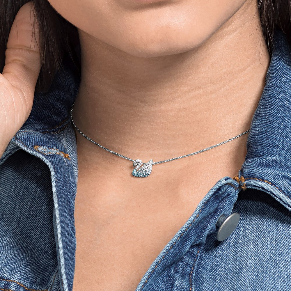 Swarovski Iconic Swan Necklace White Blue, Rhodium Plated