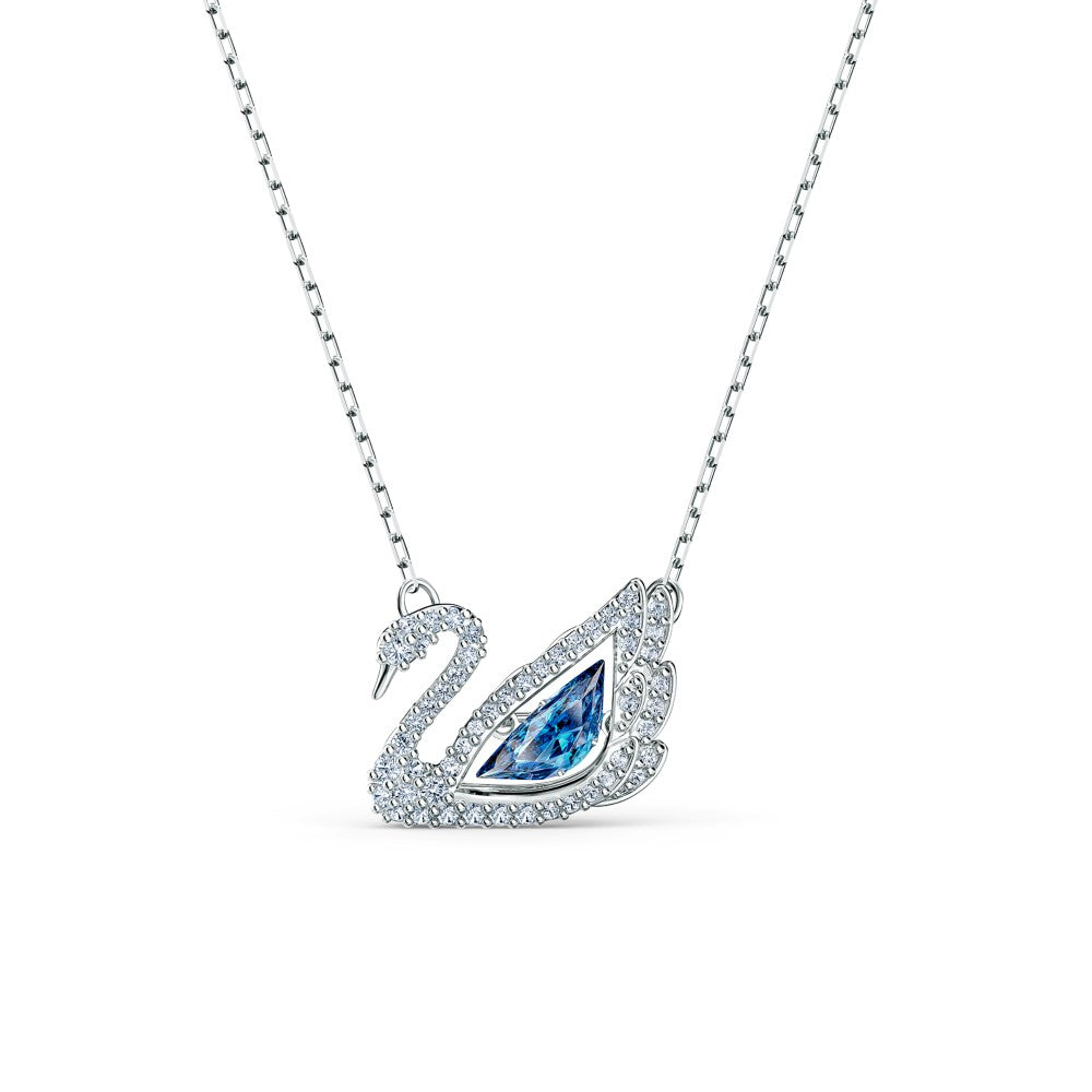 Swarovski Dancing Swan Necklace - Blue, Rhodium Plated