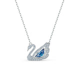 Swarovski Dancing Swan Necklace - Blue, Rhodium Plated