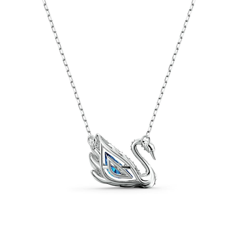 Swarovski Dancing Swan Necklace - Blue, Rhodium Plated