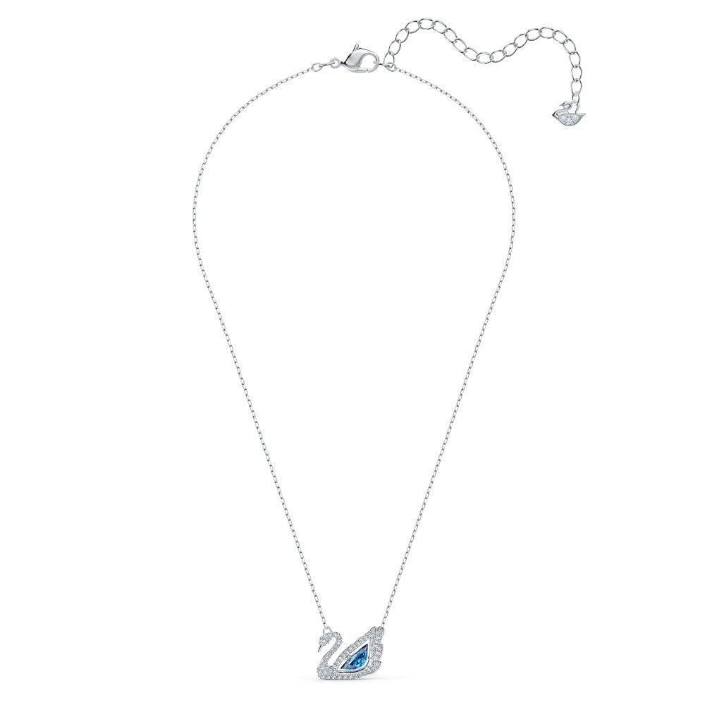 Swarovski Dancing Swan Necklace - Blue, Rhodium Plated