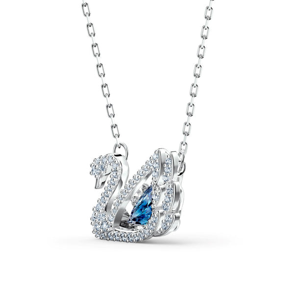 Swarovski Dancing Swan Necklace - Blue, Rhodium Plated