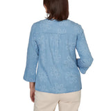 Alfred Dunner Womens Tonal Embroidered Soft Henley Top