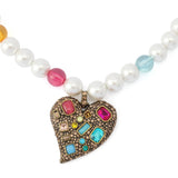 Kurt Geiger Pave Heart Pendant Beaded Short Pendant Necklace