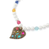 Kurt Geiger Pave Heart Pendant Beaded Short Pendant Necklace