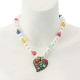 Kurt Geiger Pave Heart Pendant Beaded Short Pendant Necklace