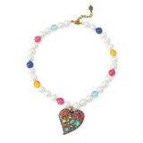 Kurt Geiger Pave Heart Pendant Beaded Short Pendant Necklace