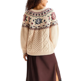 Lucky Brand Womens Floral Fair Isle Crew Sweater