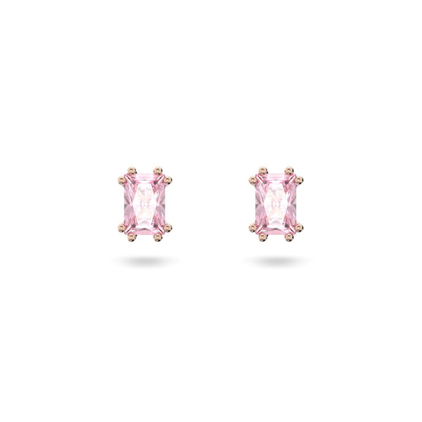 Swarovski Stilla Rectangle Stud Earrings - Pink, Rose Gold-Tone Plated