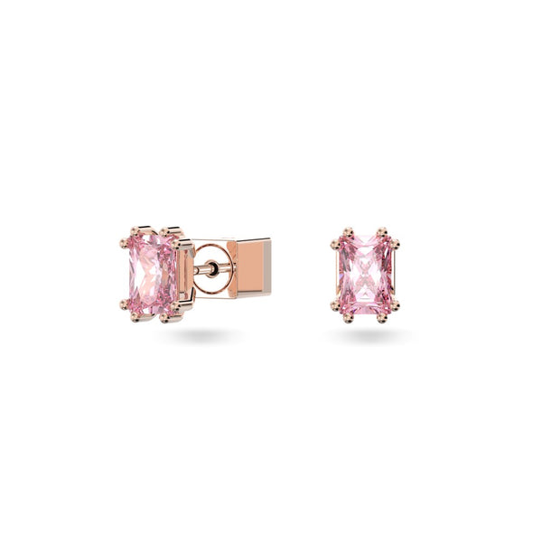 Swarovski Stilla Rectangle Stud Earrings - Pink, Rose Gold-Tone Plated