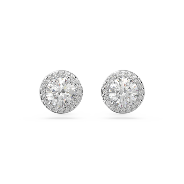 Swarovski Constella Stud Earrings - Round cut, Pavé, White, Rhodium plated