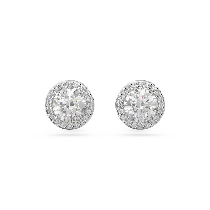 Swarovski Constella Stud Earrings - Round cut, Pavé, White, Rhodium plated