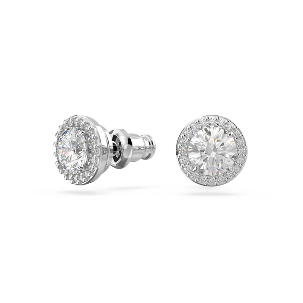 Swarovski Constella Stud Earrings - Round cut, Pavé, White, Rhodium plated