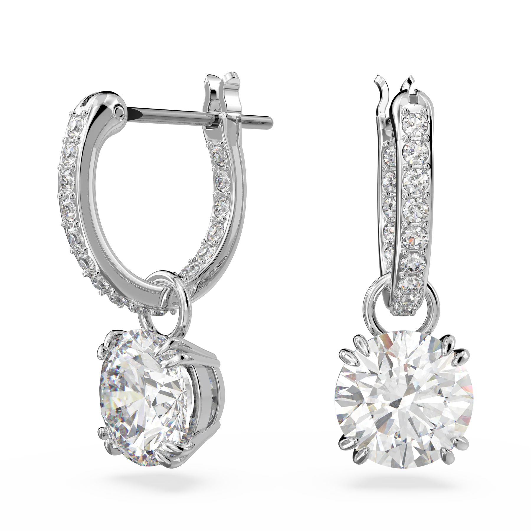 Swarovski Constella Drop Earrings - Round cut, White, Rhodium plated