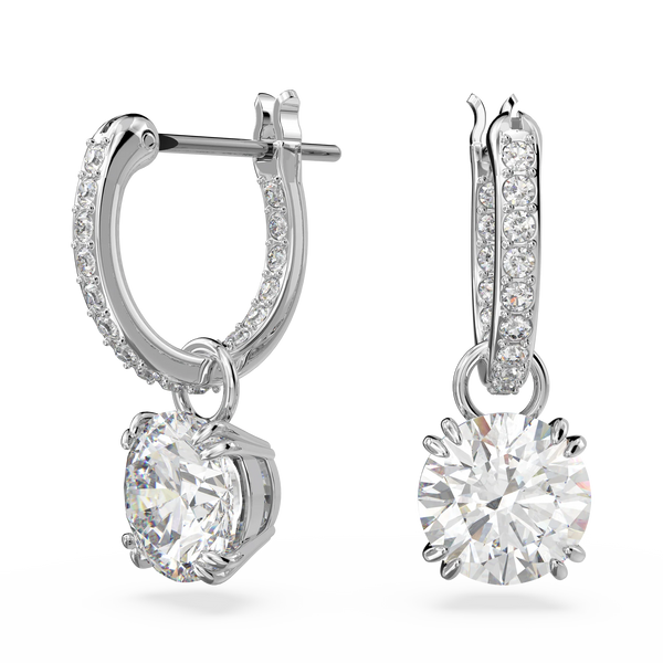 Swarovski Constella Drop Earrings - Round cut, White, Rhodium plated