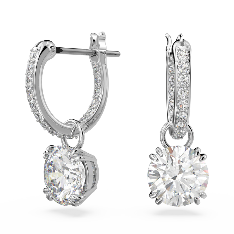Swarovski Constella Drop Earrings - Round cut, White, Rhodium plated