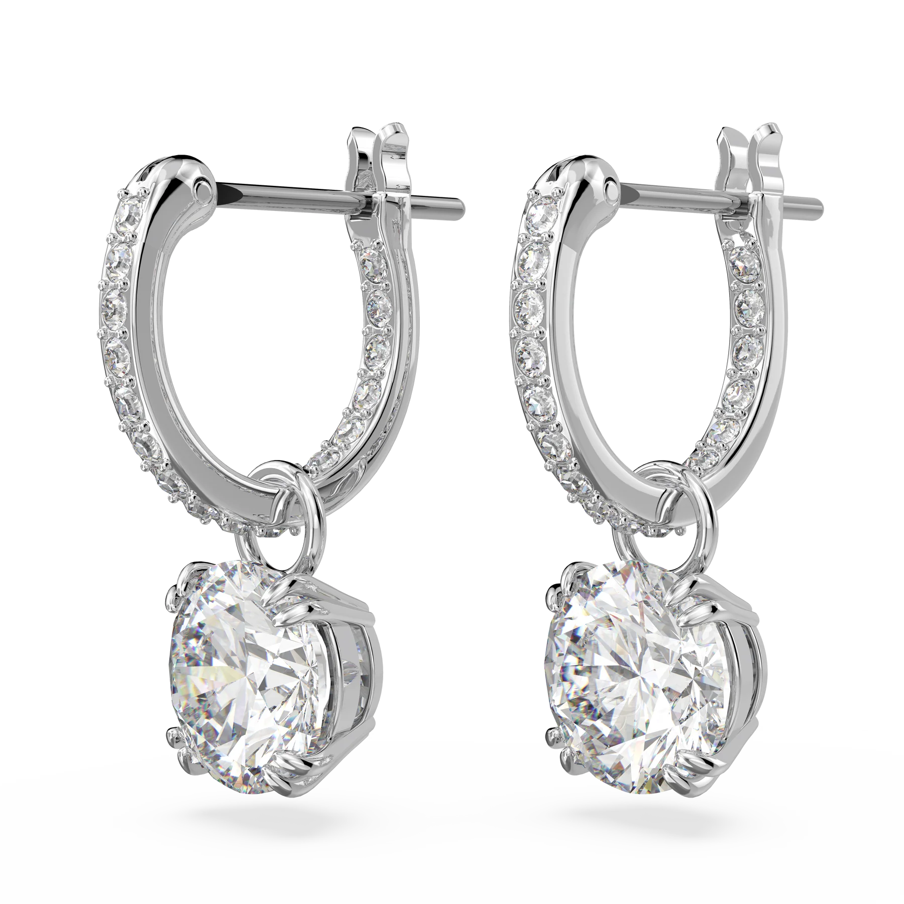 Swarovski Constella Drop Earrings - Round cut, White, Rhodium plated