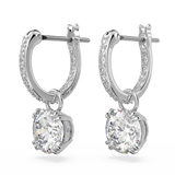 Swarovski Constella Drop Earrings - Round cut, White, Rhodium plated