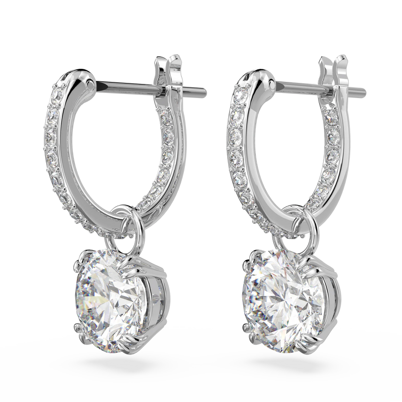 Swarovski Constella Drop Earrings - Round cut, White, Rhodium plated