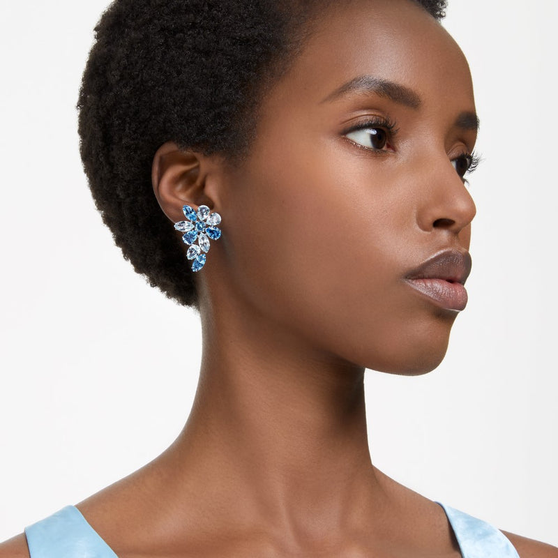 Swarovski Gema Drop Earrings - Blue, Rhodium Plated