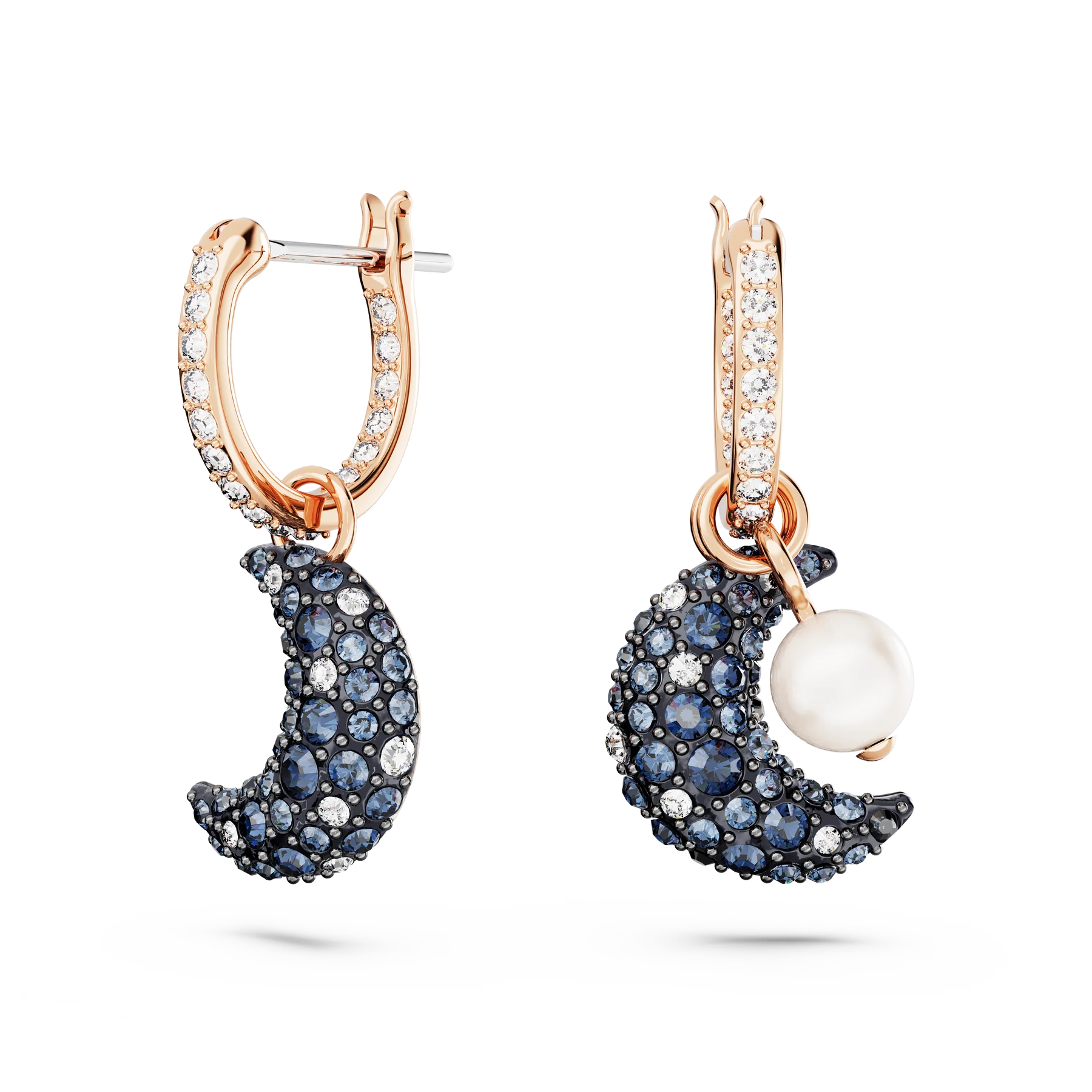 Swarovski Luna Drop Earrings - Crystal pearl, Asymmetrical design, Moon, Multicolored, Rose gold-tone plated