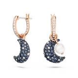 Swarovski Luna Drop Earrings - Crystal pearl, Asymmetrical design, Moon, Multicolored, Rose gold-tone plated