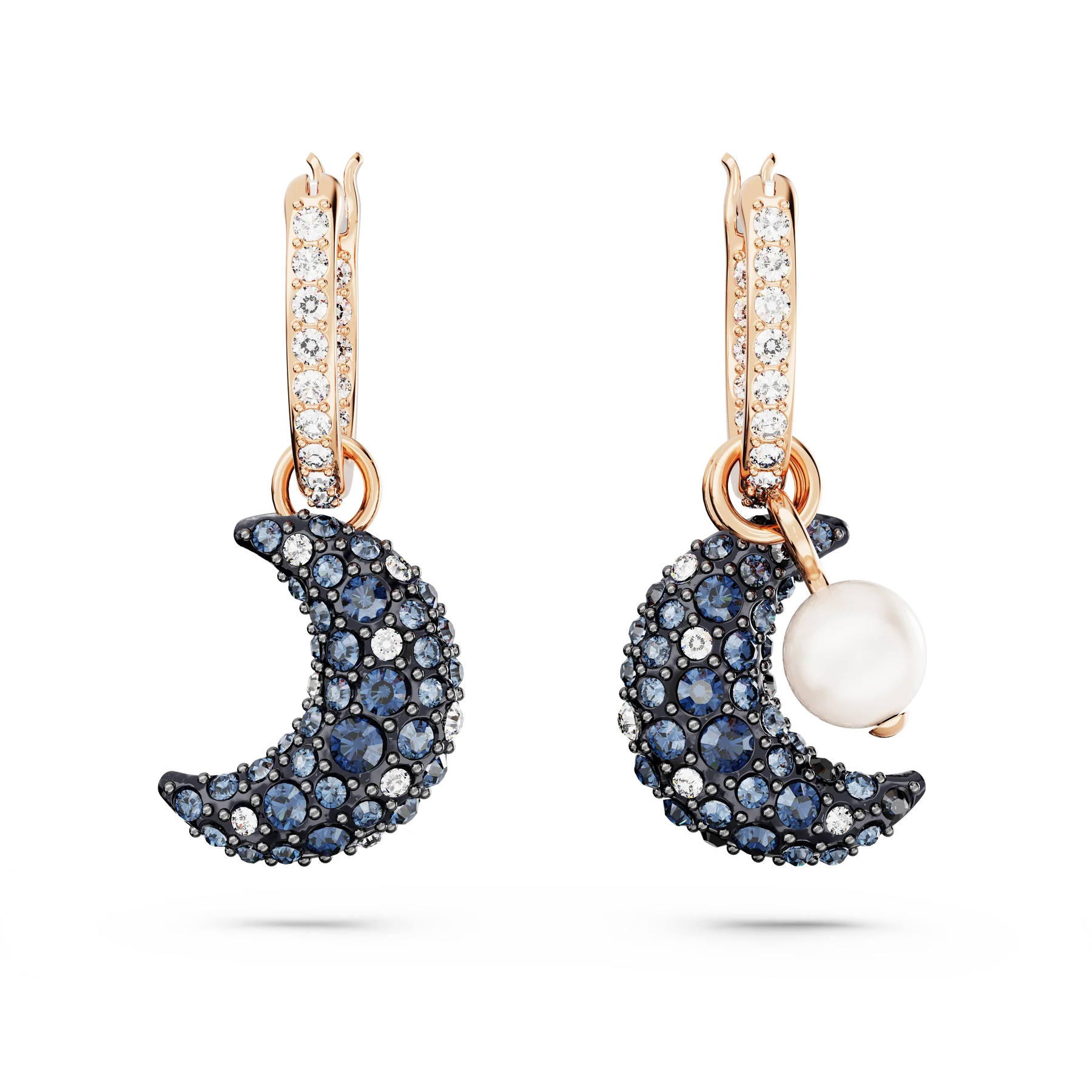 Swarovski Luna Drop Earrings - Crystal pearl, Asymmetrical design, Moon, Multicolored, Rose gold-tone plated