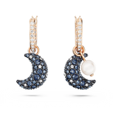 Swarovski Luna Drop Earrings - Crystal pearl, Asymmetrical design, Moon, Multicolored, Rose gold-tone plated