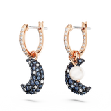 Swarovski Luna Drop Earrings - Crystal pearl, Asymmetrical design, Moon, Multicolored, Rose gold-tone plated