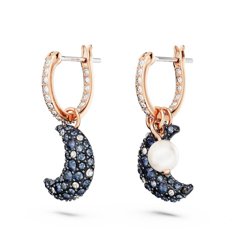Swarovski Luna Drop Earrings - Crystal pearl, Asymmetrical design, Moon, Multicolored, Rose gold-tone plated