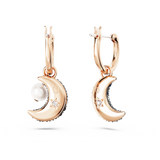 Swarovski Luna Drop Earrings - Crystal pearl, Asymmetrical design, Moon, Multicolored, Rose gold-tone plated