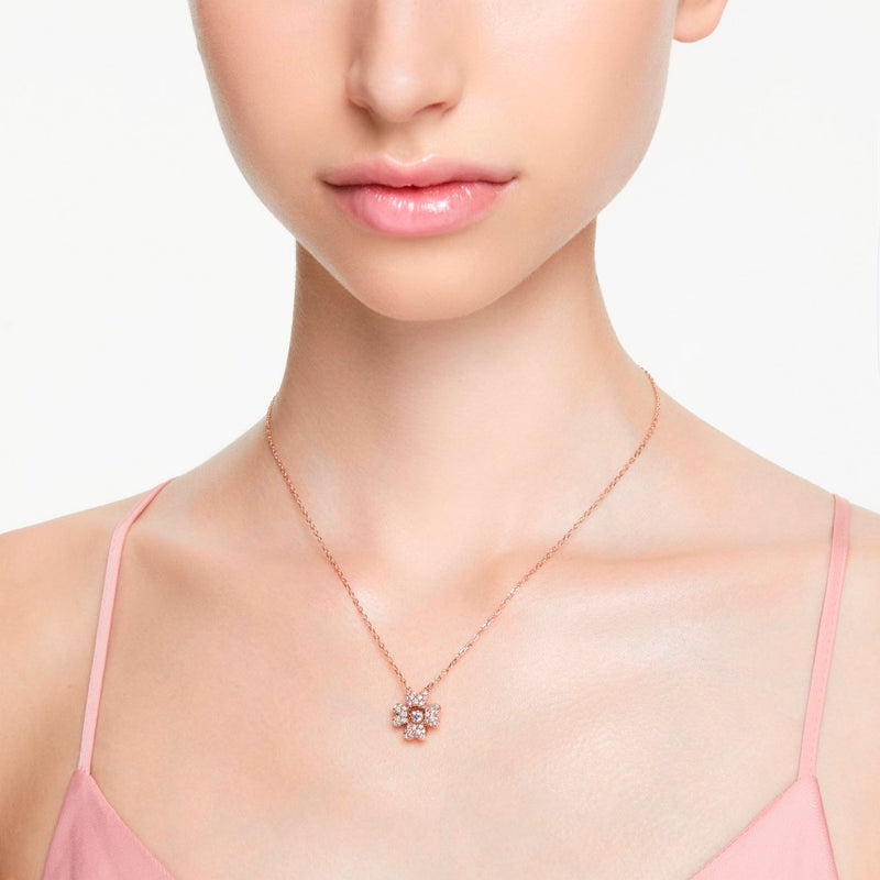 Swarovski Idyllia Clover Necklace - White, Rose Gold-Tone Plated