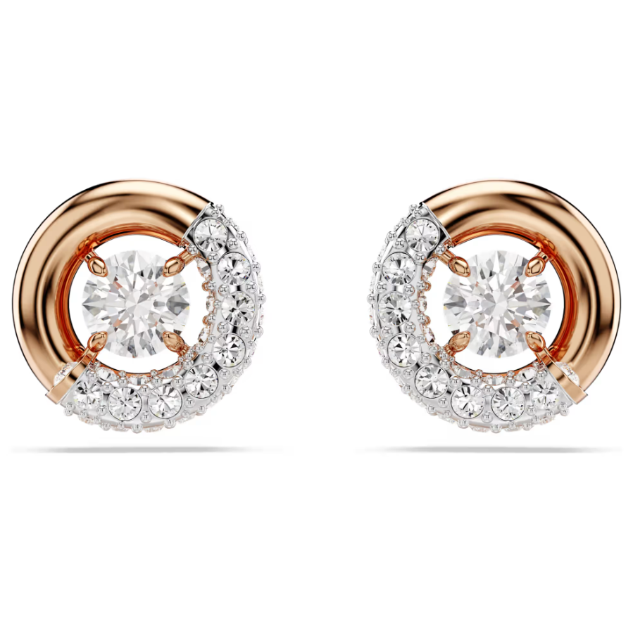 Swarovski Dextera Stud Earrings - Round Cut, White, Rose Gold-Tone Plated