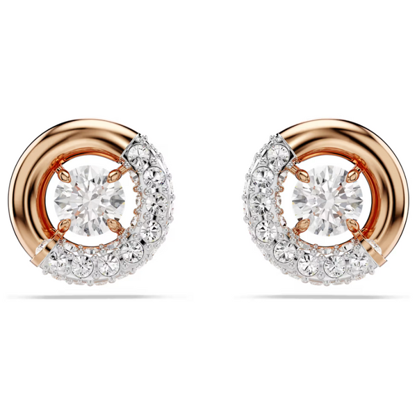 Swarovski Dextera Stud Earrings - Round Cut, White, Rose Gold-Tone Plated