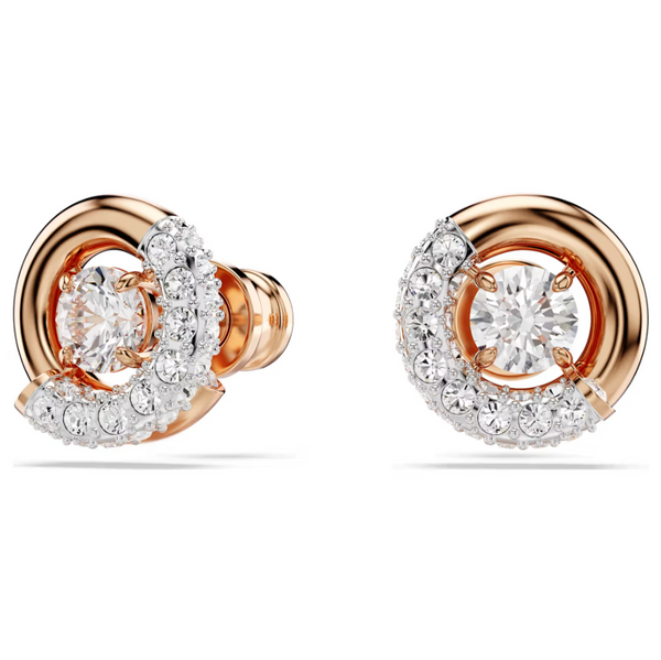 Swarovski Dextera Stud Earrings - Round Cut, White, Rose Gold-Tone Plated