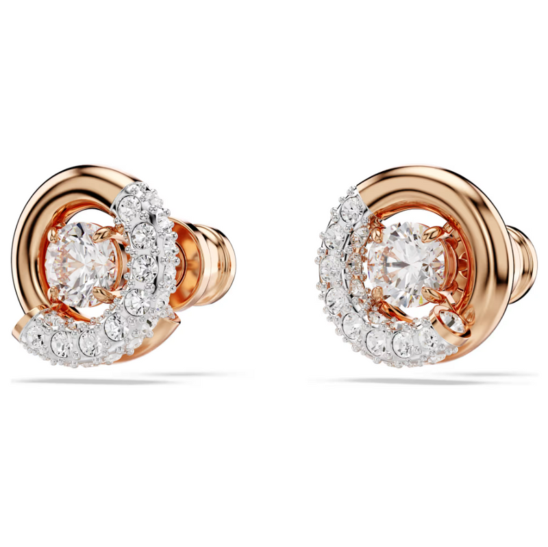 Swarovski Dextera Stud Earrings - Round Cut, White, Rose Gold-Tone Plated
