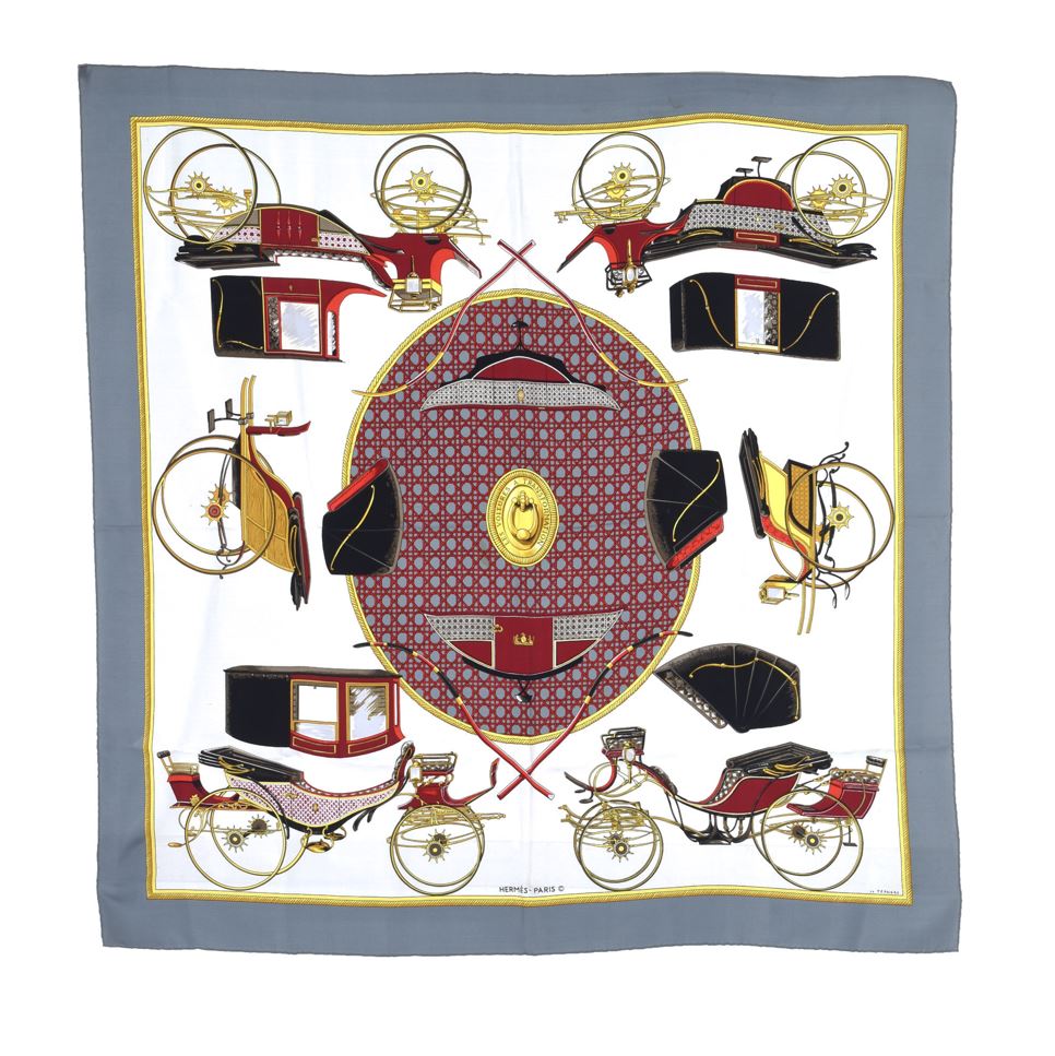 エルメス シルクスカーフ LES VOITURES A TRANSFORMATION Hermes Les Voitures a Transformation Scarf – ShopCGX