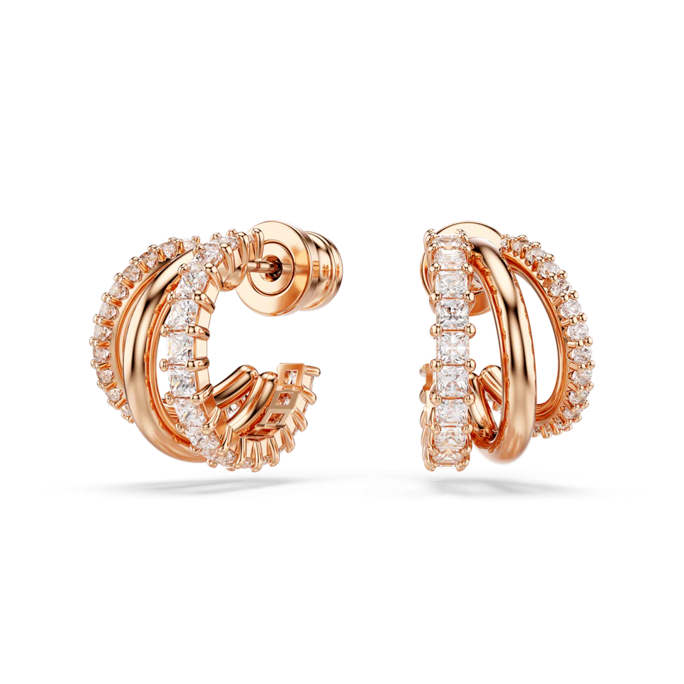 Swarovski Hyperbola Hoop Earrings - Mixed Cuts, Mini, White, Rose Gold-Tone Plated