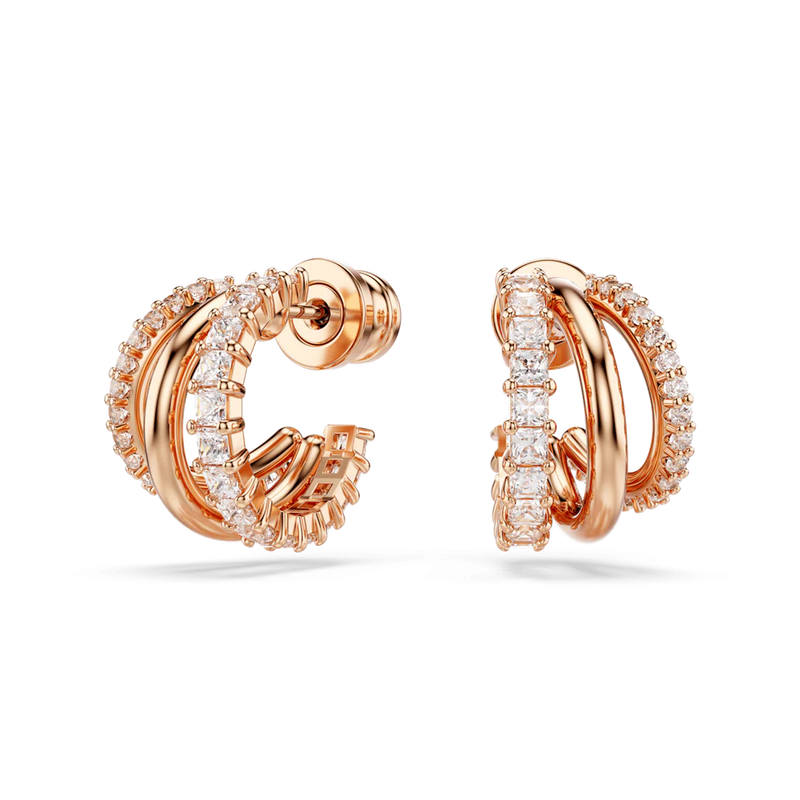 Swarovski Hyperbola Hoop Earrings - Mixed Cuts, Mini, White, Rose Gold-Tone Plated