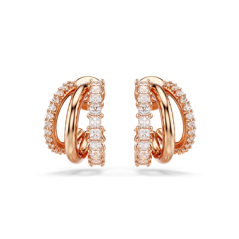 Swarovski Hyperbola Hoop Earrings - Mixed Cuts, Mini, White, Rose Gold-Tone Plated