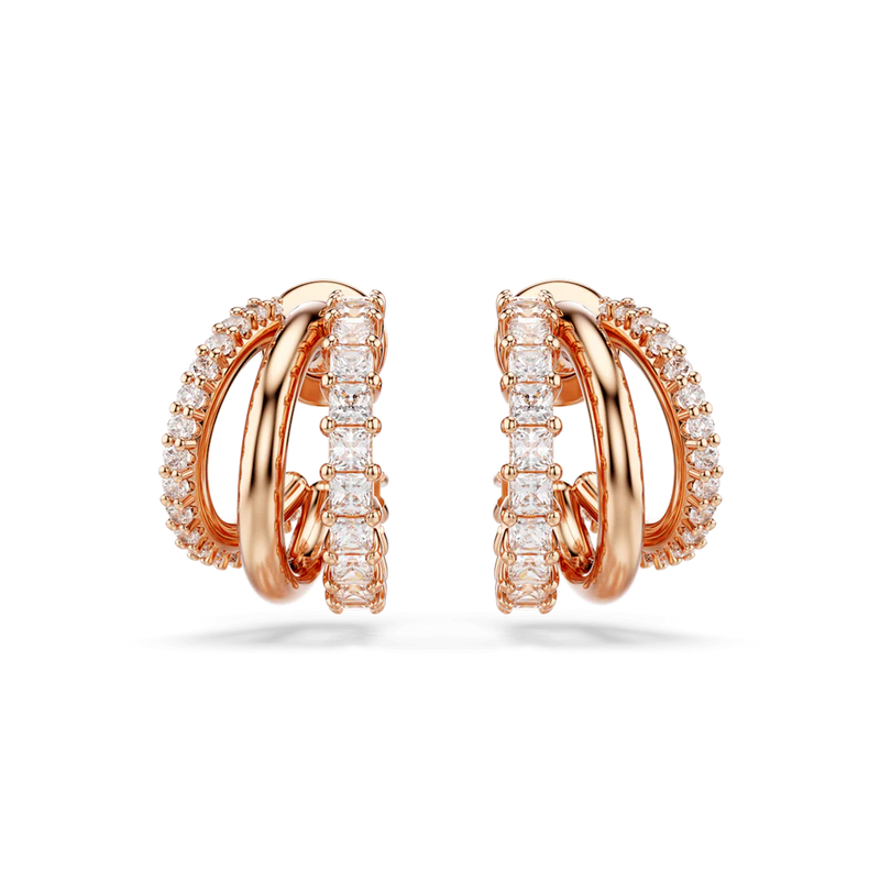 Swarovski Hyperbola Hoop Earrings - Mixed Cuts, Mini, White, Rose Gold-Tone Plated